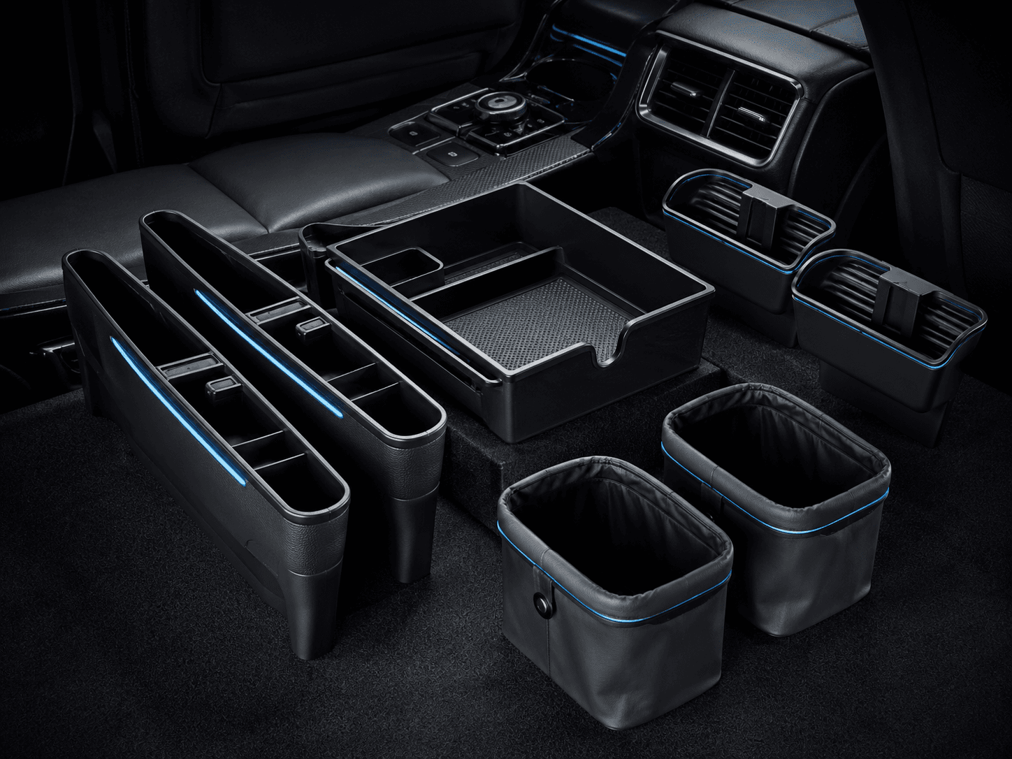 Console Organizer System universal cabin accessory kit arranged in a graphite studio